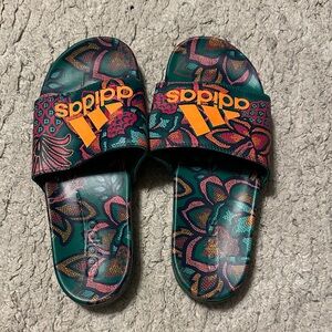 Adidas Women’s Slide Sandals - Green and Orange